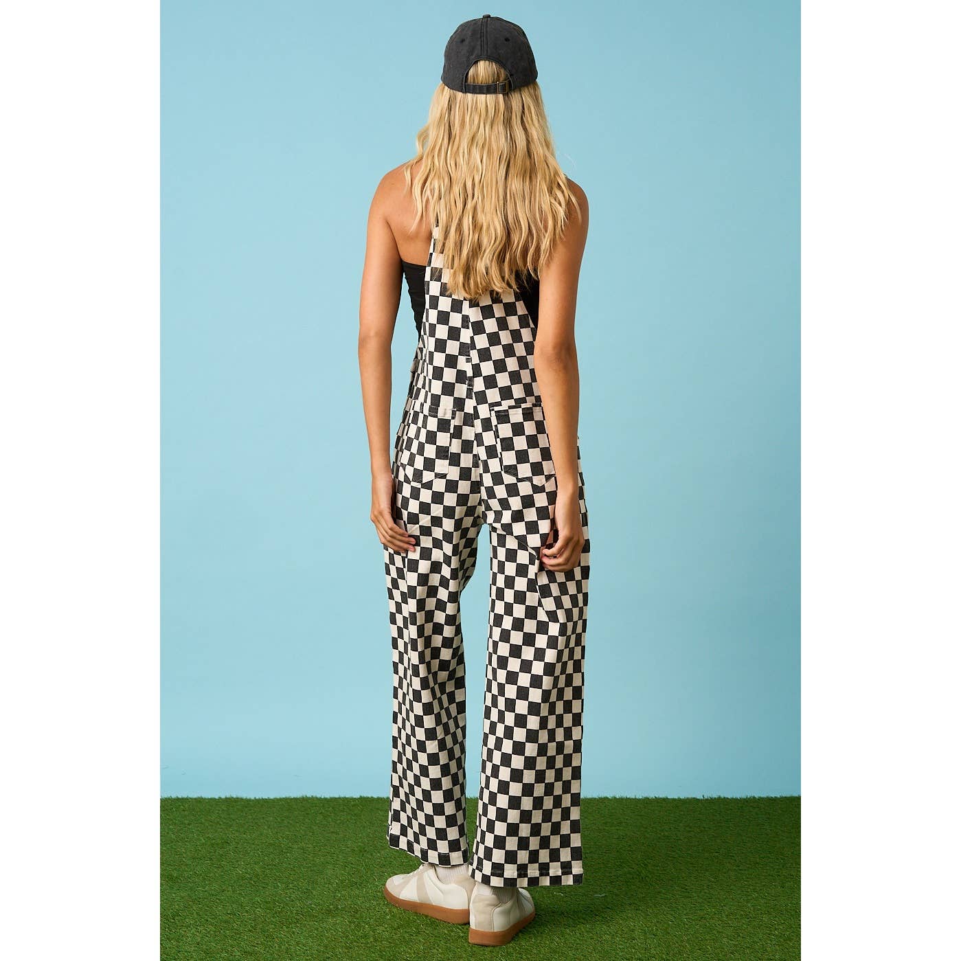 GAME DAY CHECKERED WIDE LEG BIB OVERALLS
