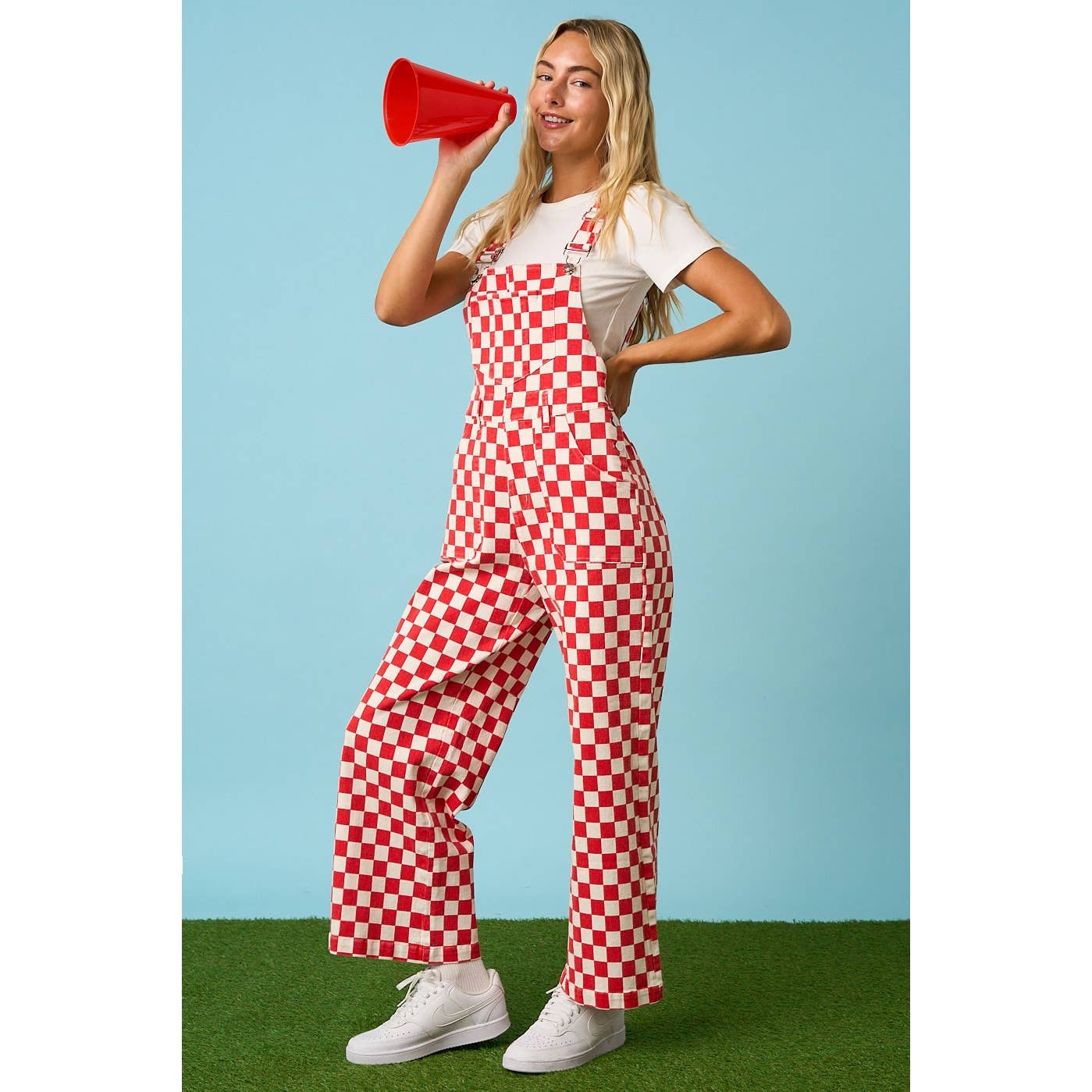 GAME DAY CHECKERED WIDE LEG BIB OVERALLS