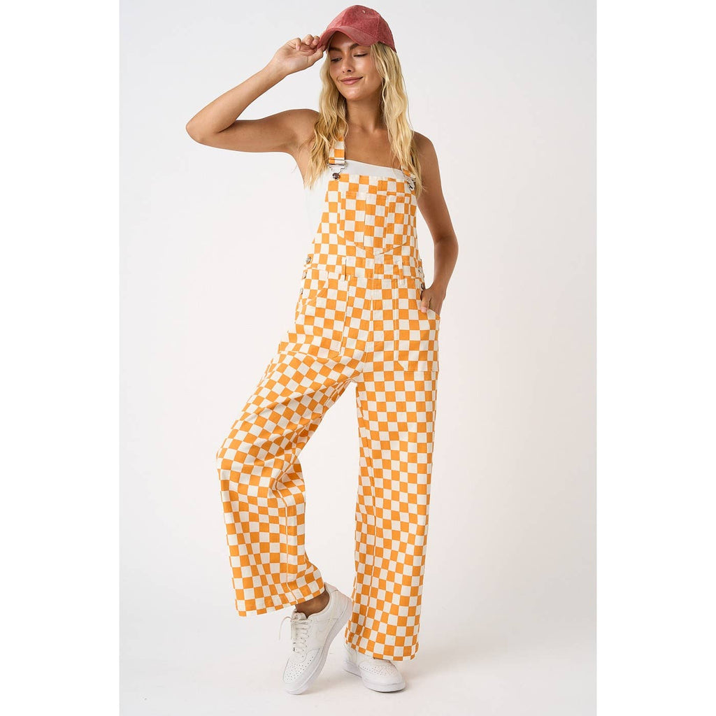 GAME DAY CHECKERED WIDE LEG BIB OVERALLS