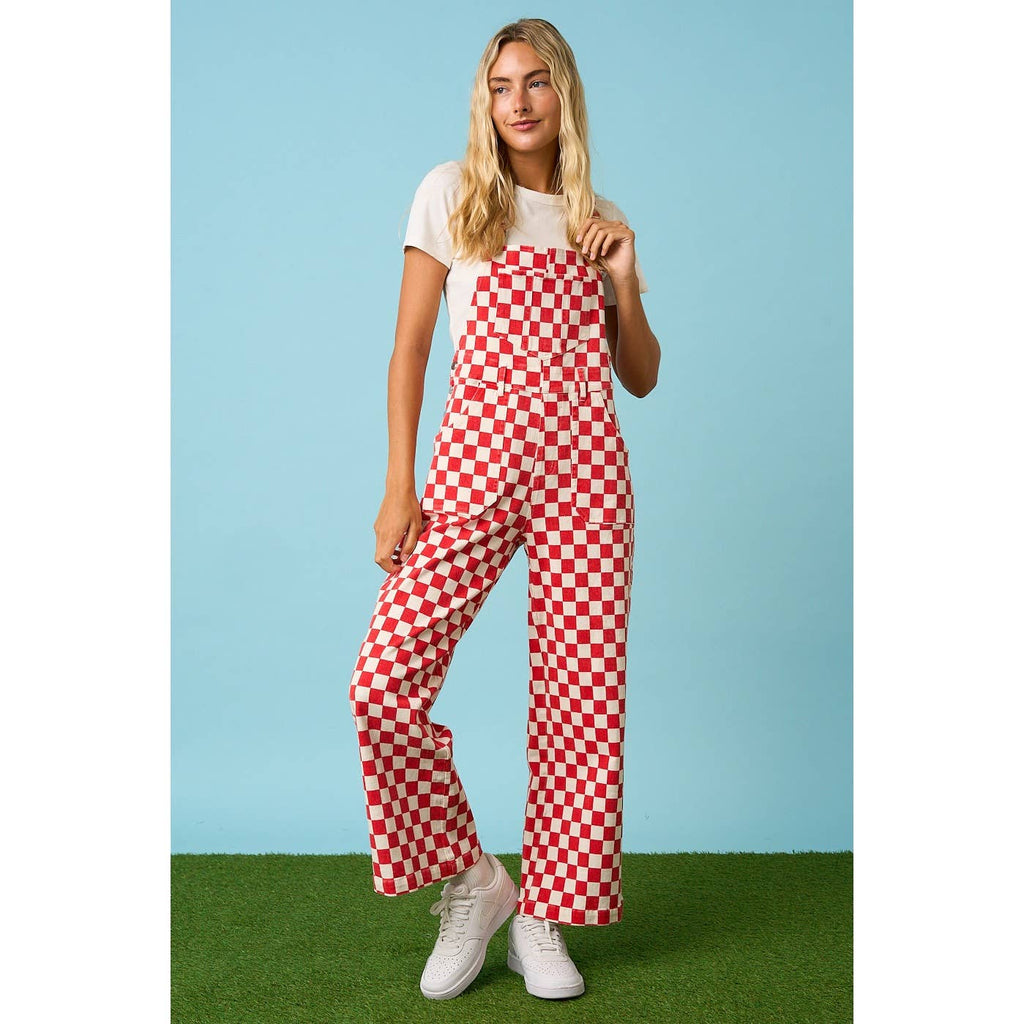 GAME DAY CHECKERED WIDE LEG BIB OVERALLS
