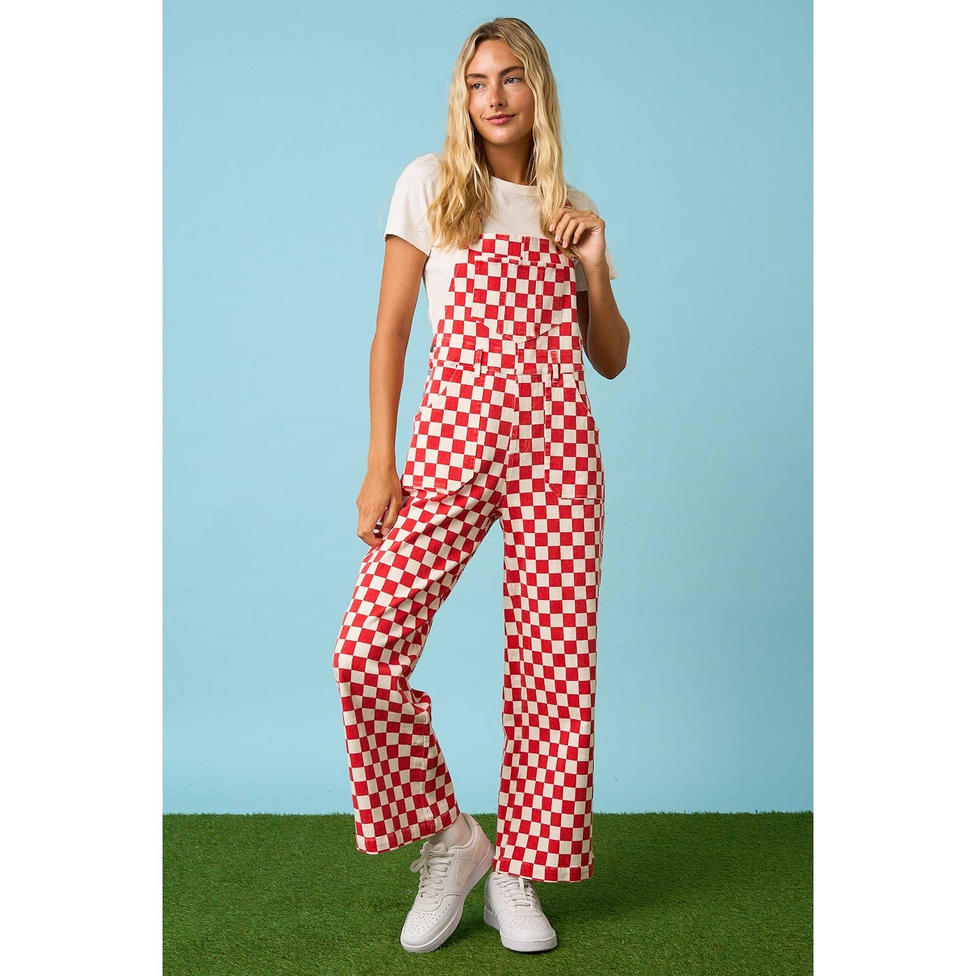 GAME DAY CHECKERED WIDE LEG BIB OVERALLS