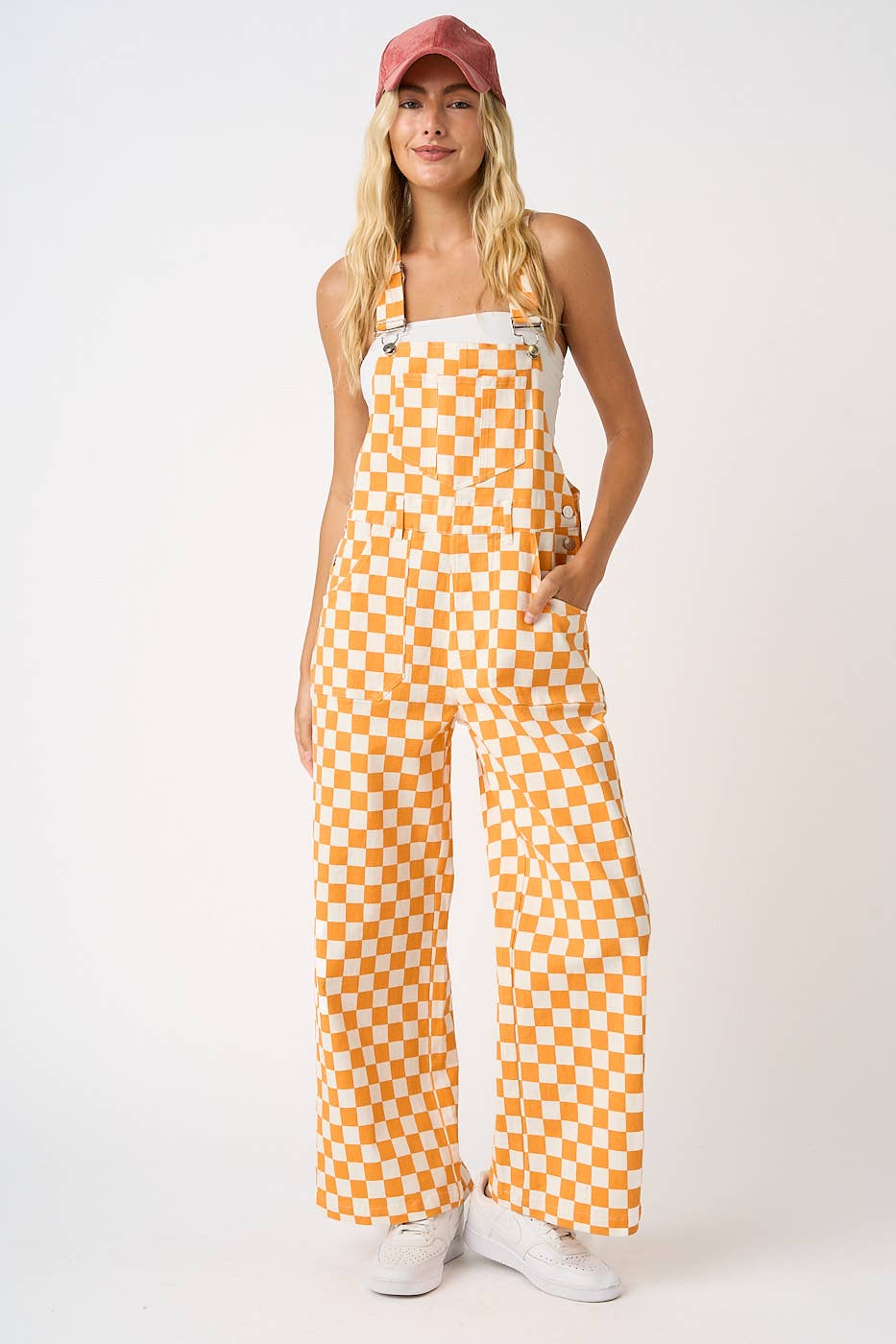 GAME DAY CHECKERED WIDE LEG BIB OVERALLS