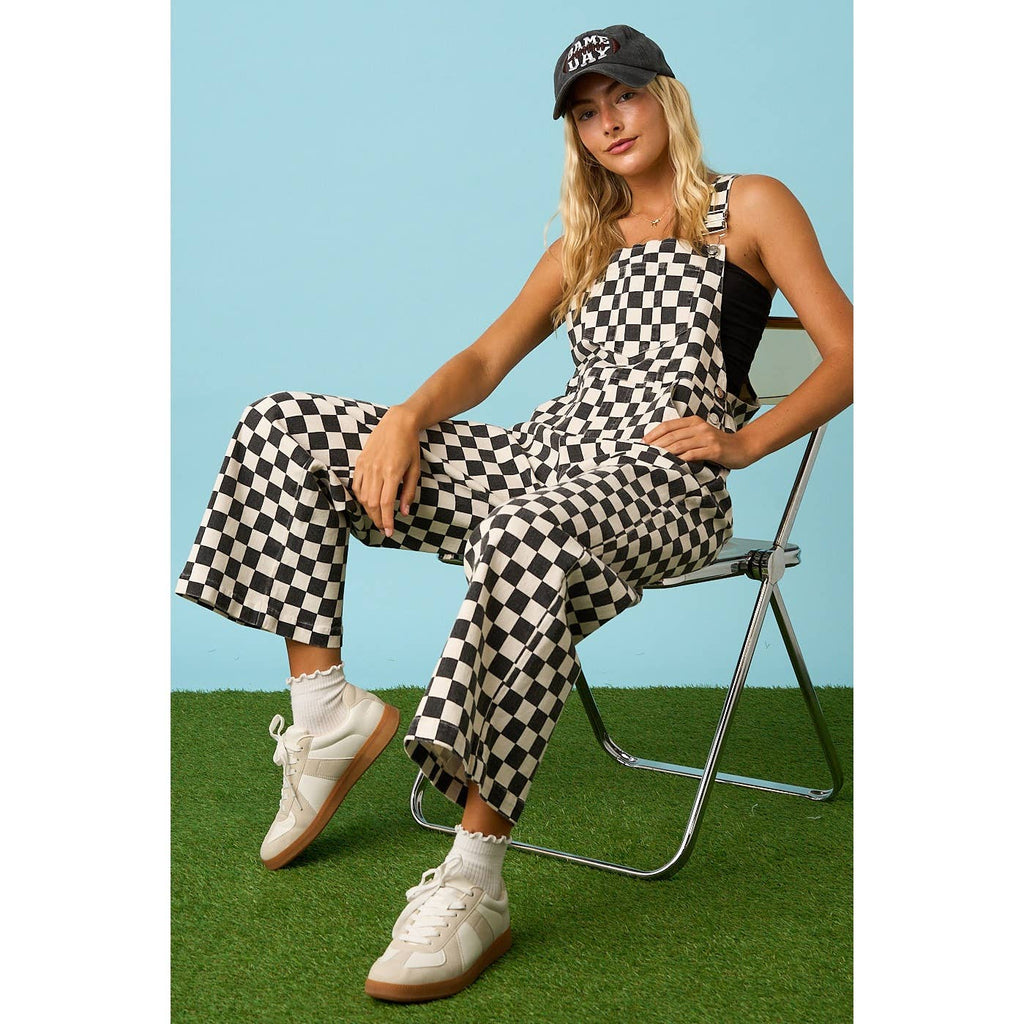 GAME DAY CHECKERED WIDE LEG BIB OVERALLS