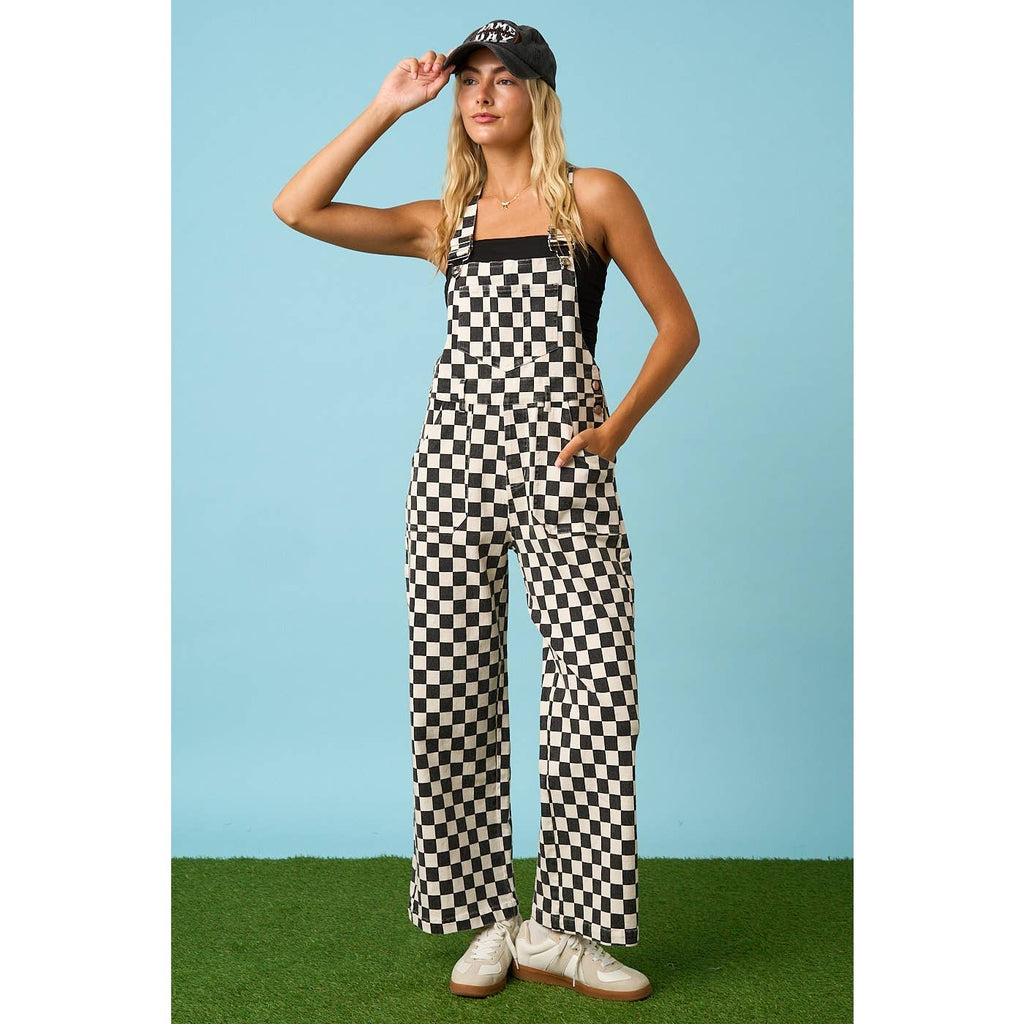 GAME DAY CHECKERED WIDE LEG BIB OVERALLS