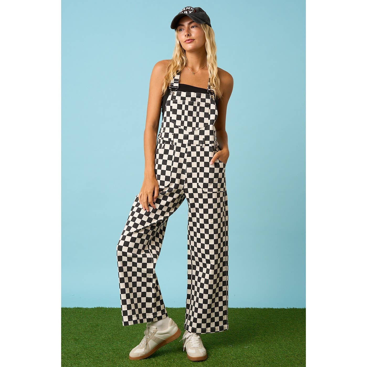 GAME DAY CHECKERED WIDE LEG BIB OVERALLS