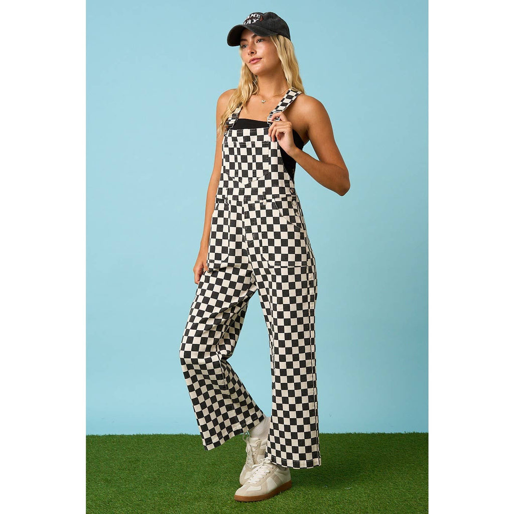 GAME DAY CHECKERED WIDE LEG BIB OVERALLS