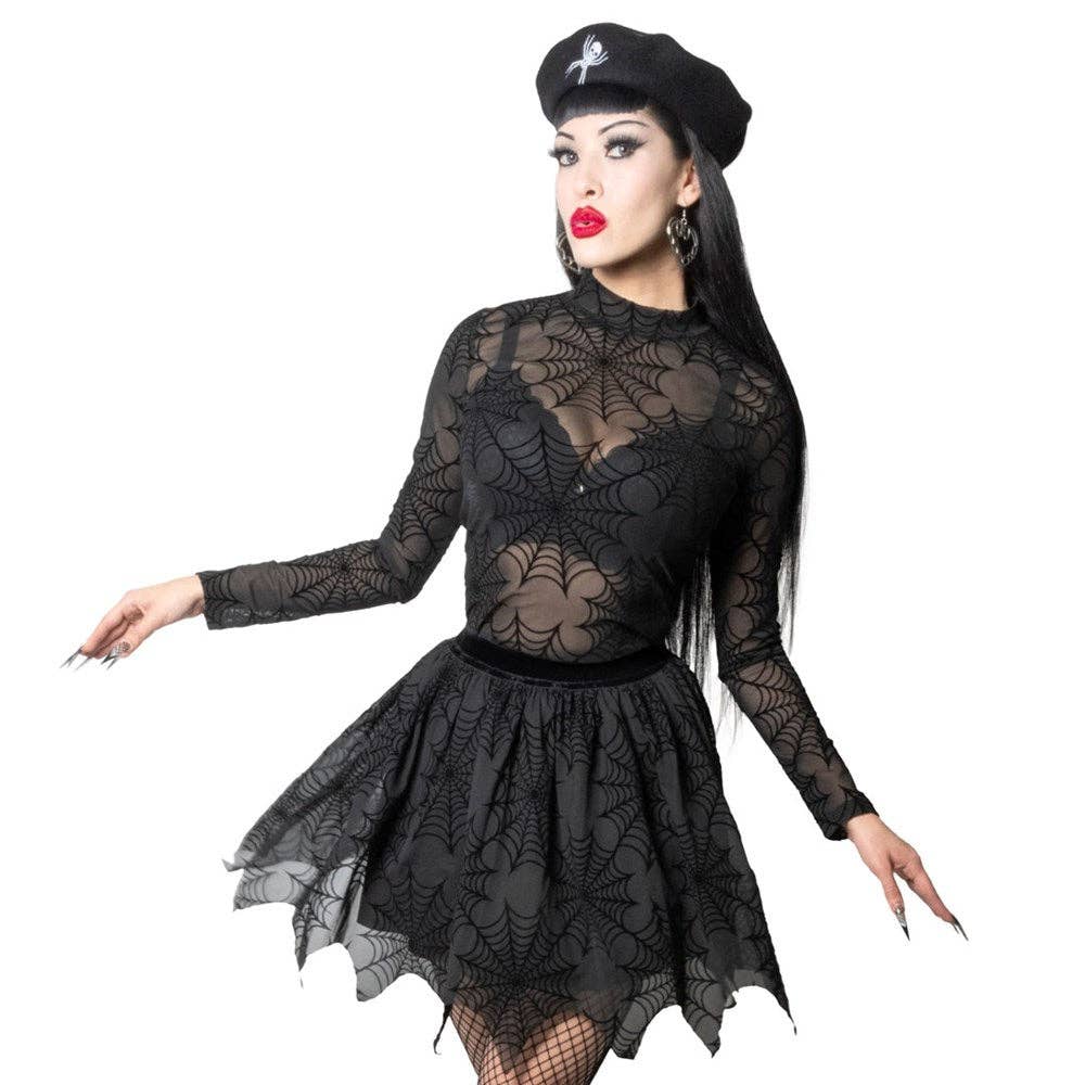 Spiderweb Mesh Mock Neck Top