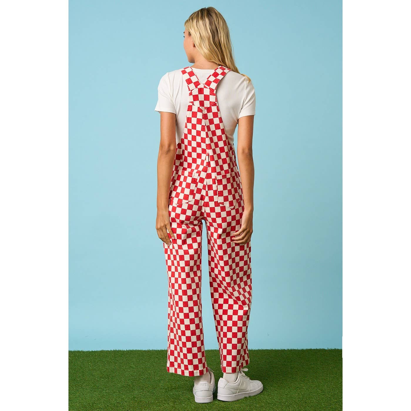 GAME DAY CHECKERED WIDE LEG BIB OVERALLS