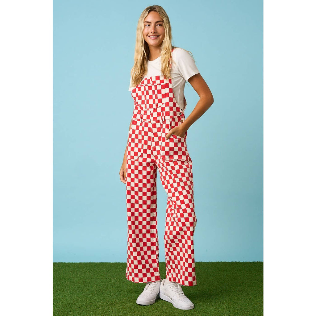 GAME DAY CHECKERED WIDE LEG BIB OVERALLS