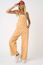 GAME DAY CHECKERED WIDE LEG BIB OVERALLS