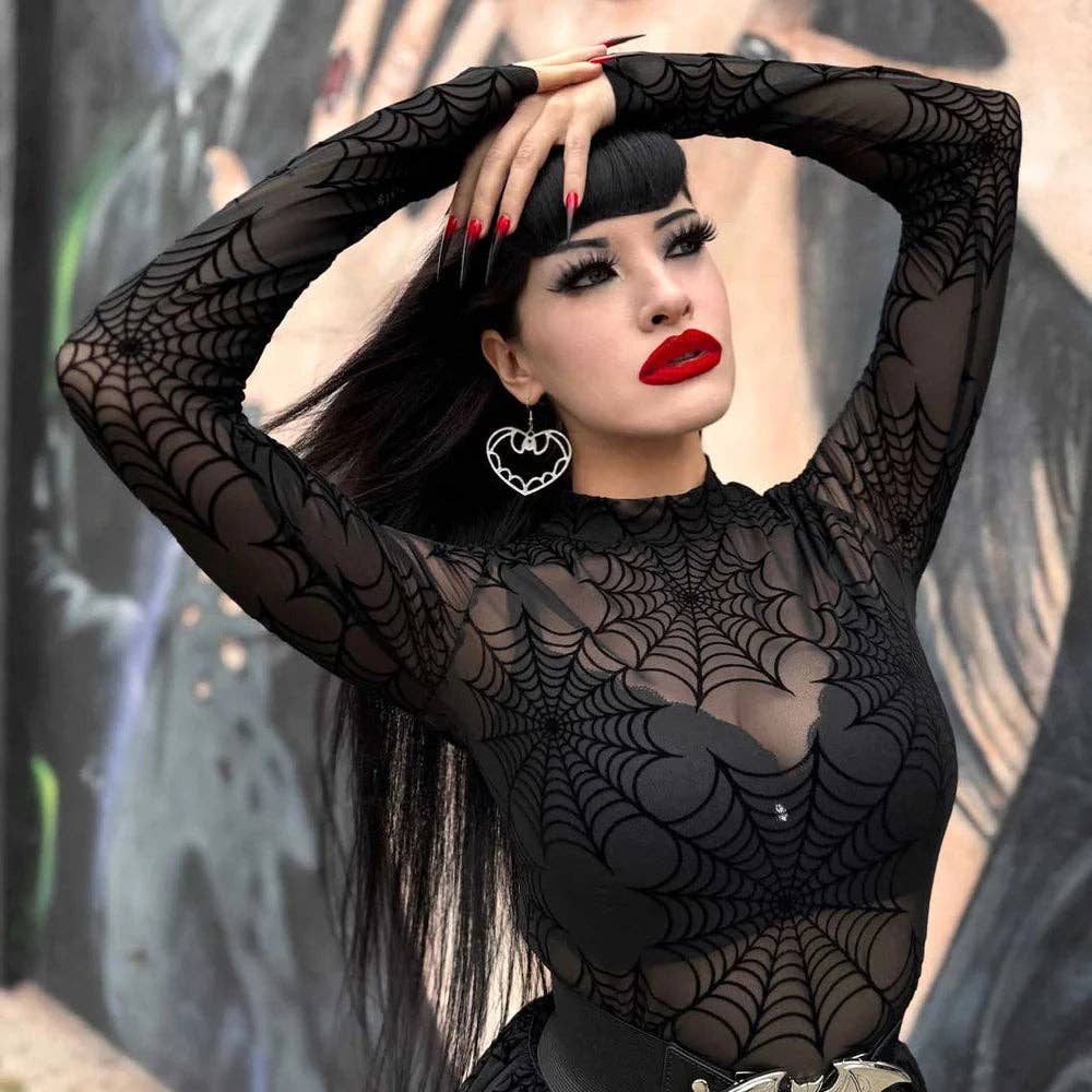 Spiderweb Mesh Mock Neck Top