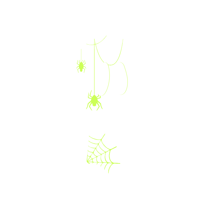 Simple illustration of spiders and webs on a ghost 